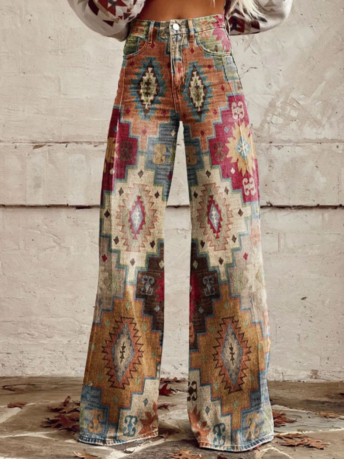Bella | Women's High Waist Baggy Retro Printed Jeans