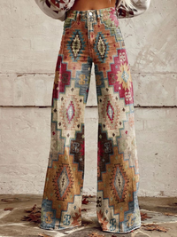 Bella | Women's High Waist Baggy Retro Printed Jeans