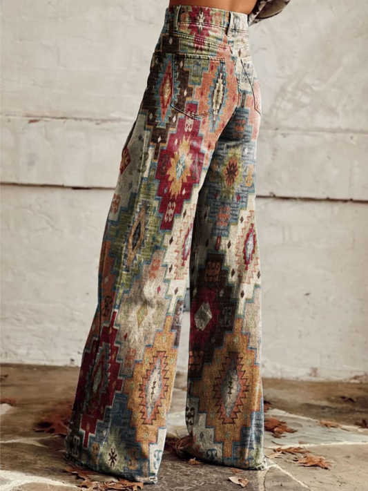 Bella | Women's High Waist Baggy Retro Printed Jeans