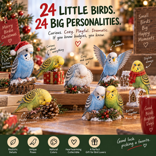 Budgie Advent Calendar - 24 Unique Hand-Painted Figurines