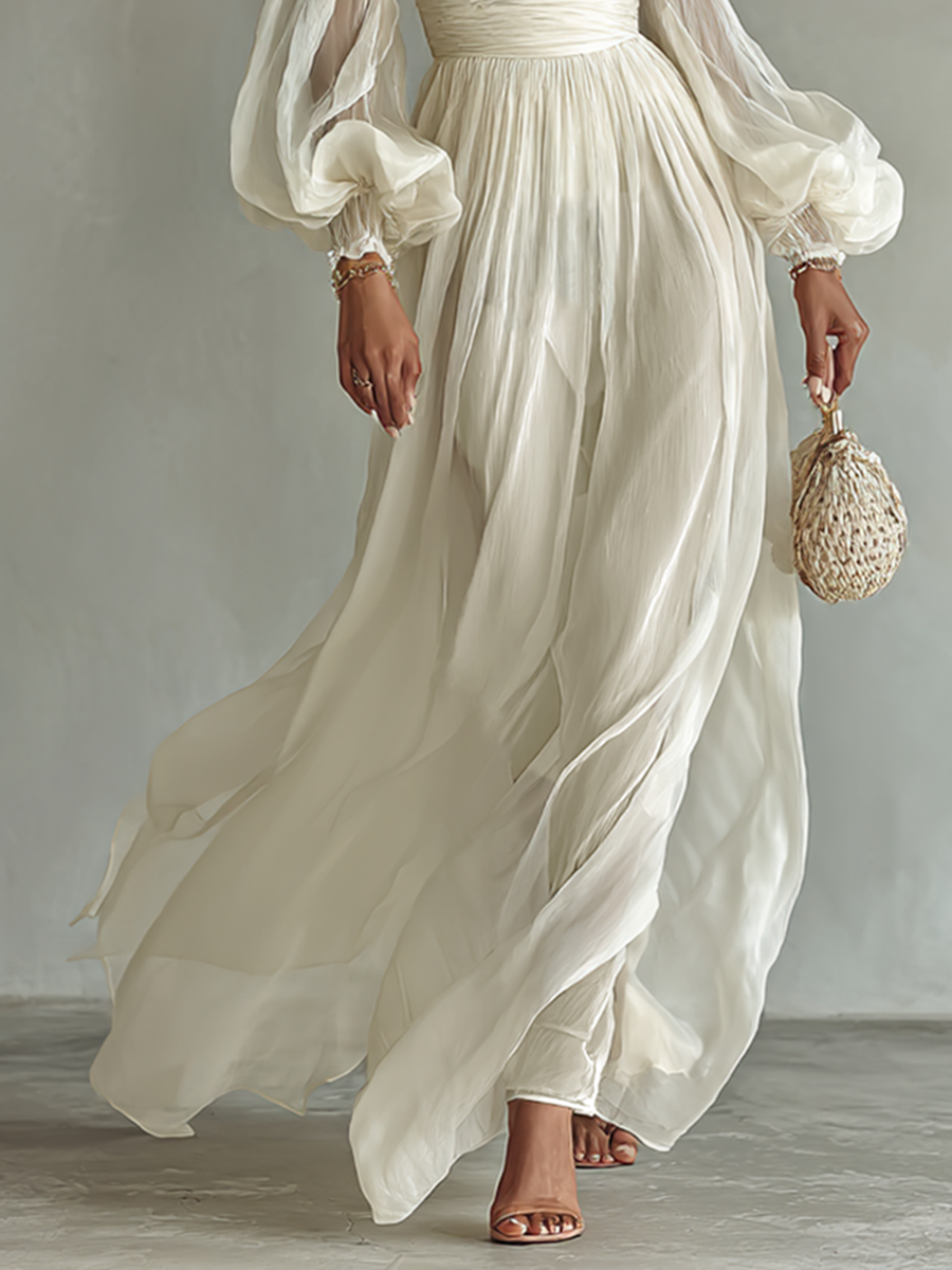 Maya | Women's Square Neck Long Sleeve Waist Maxi Dress
