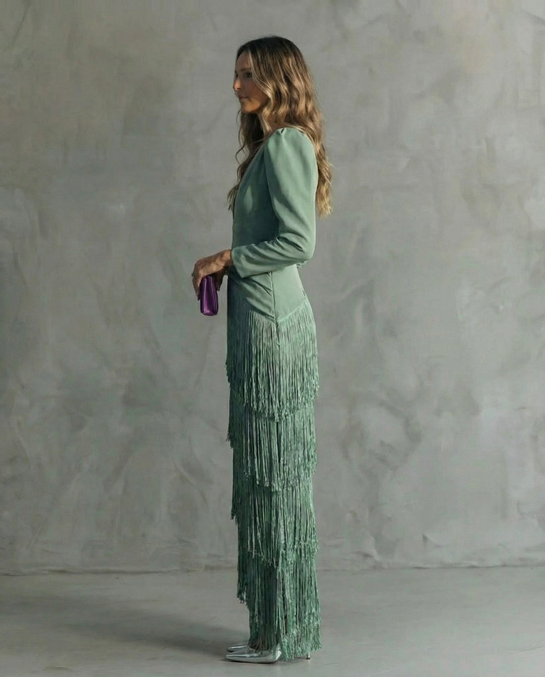 Luna | Women's Festive V-Neck Fringe Midi Dress