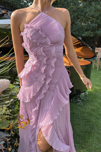 Camilla | Women's Halter Backless Wedding Guest Maxi Dress