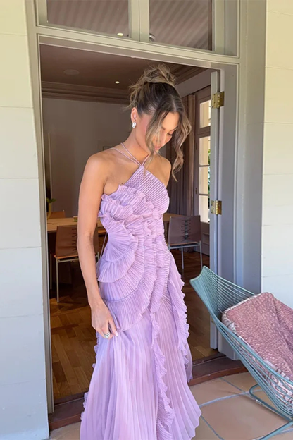 Camilla | Women's Halter Backless Wedding Guest Maxi Dress