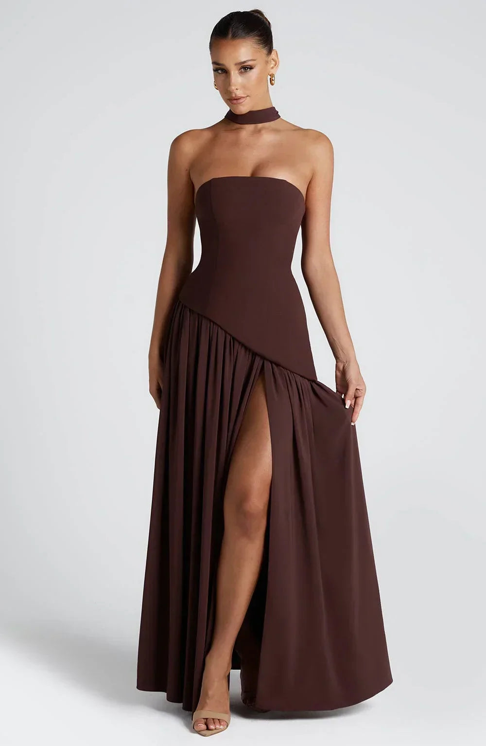 Carolyn | Women's Draped Strapless Occasion Maxi Dress