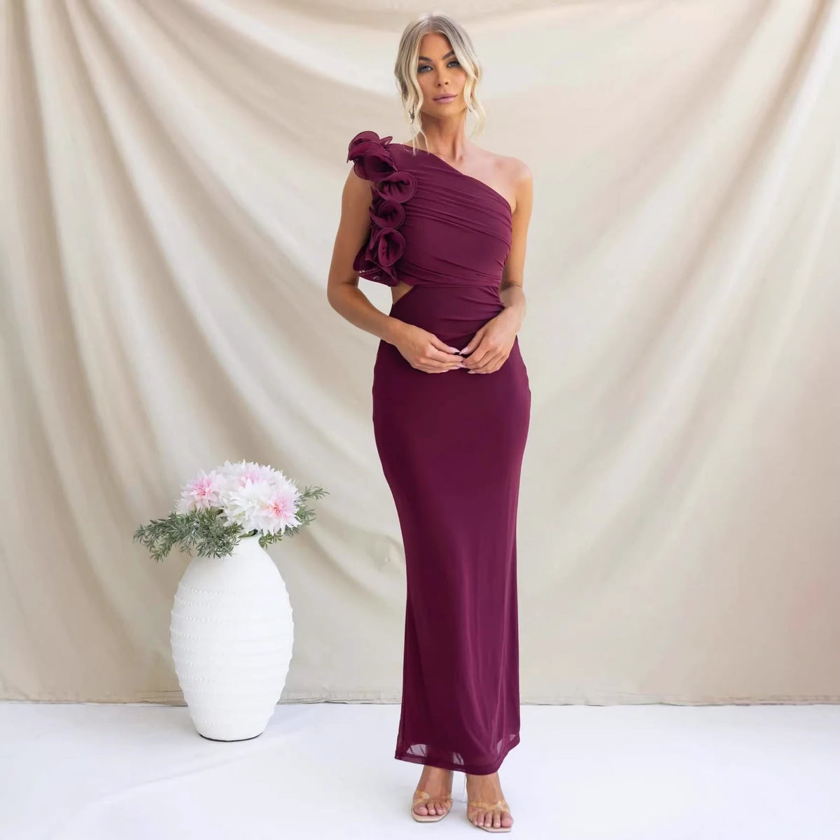 Chloe | Women's Ruffle One Shoulder Occasion Maxi Dress