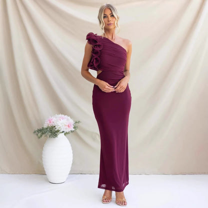Chloe | Women's Ruffle One Shoulder Occasion Maxi Dress