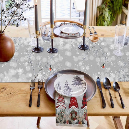 Christmas Table Runner with Gnome Print Snowflakes