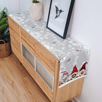 Christmas Table Runner with Gnome Print Snowflakes