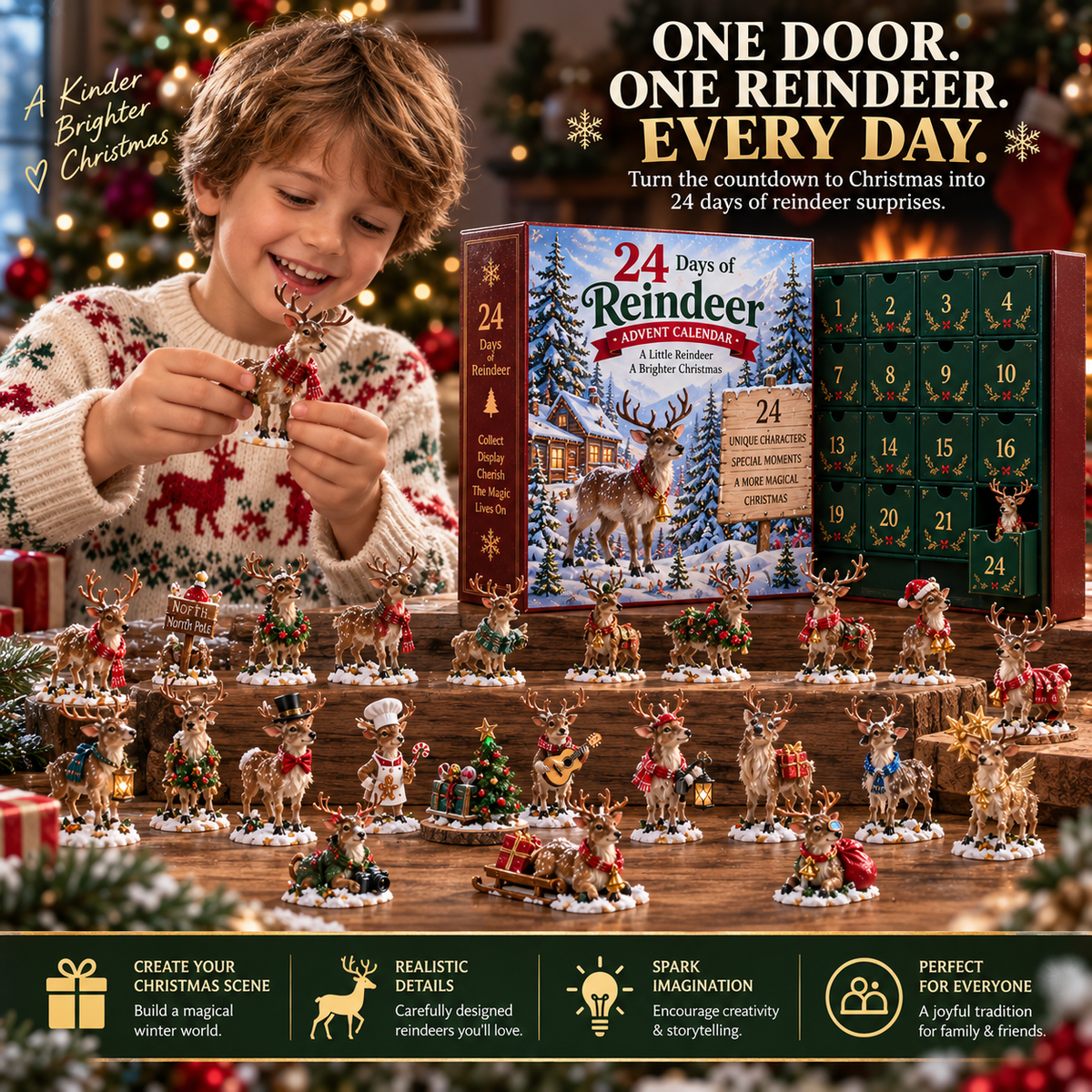 Collectible Reindeer Advent Calendar with 24 Unique Figures