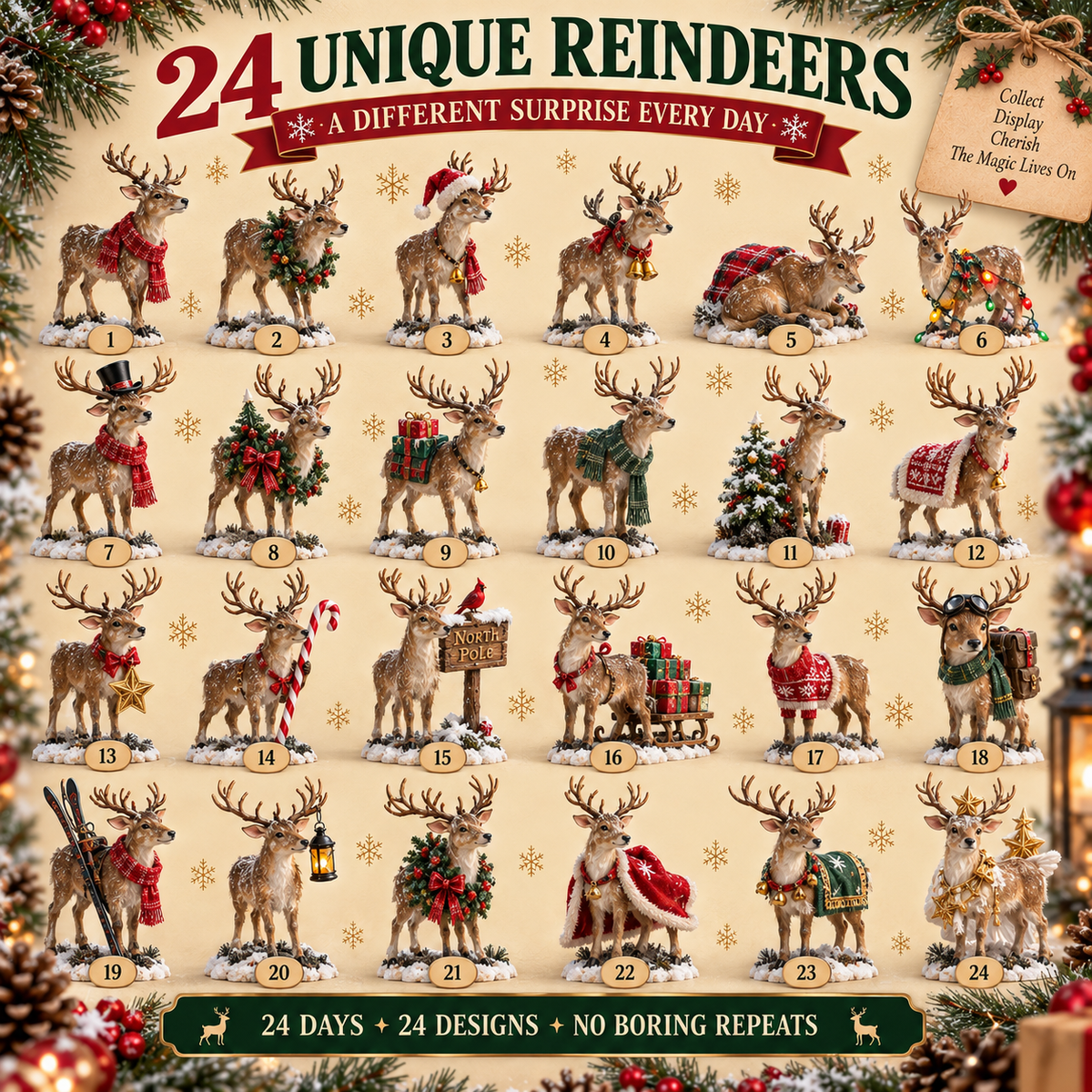Collectible Reindeer Advent Calendar with 24 Unique Figures