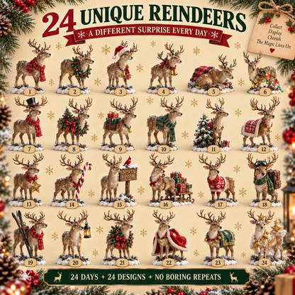 Collectible Reindeer Advent Calendar with 24 Unique Figures