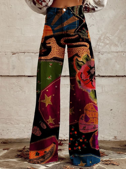 Daisy | Women's High Waist Baggy Bohemian Printed Jeans