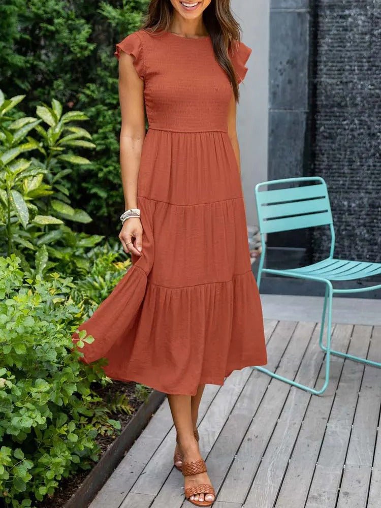 Selma | Women's Casual Midi Dress with Ruffled Sleeves