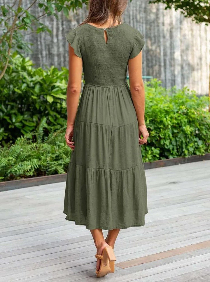 Selma | Women's Casual Midi Dress with Ruffled Sleeves