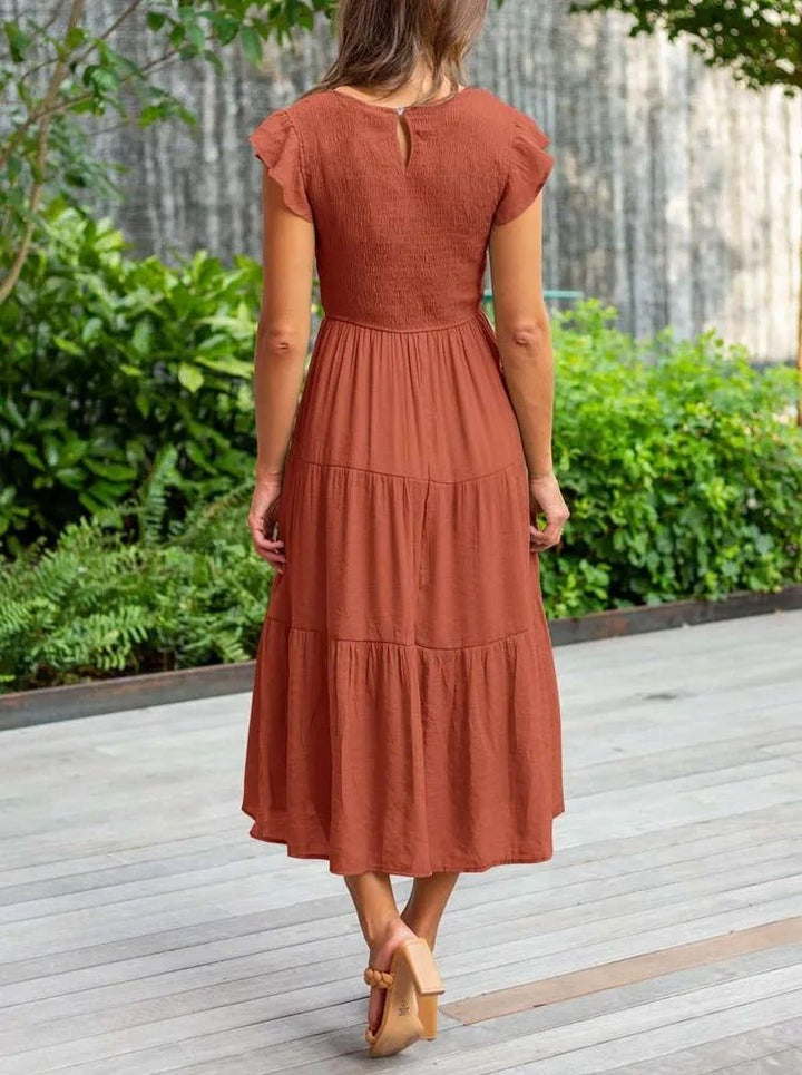 Selma | Women's Casual Midi Dress with Ruffled Sleeves