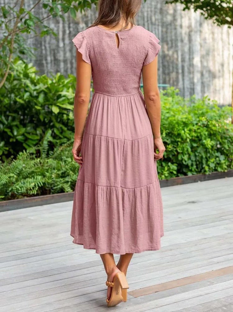Selma | Women's Casual Midi Dress with Ruffled Sleeves