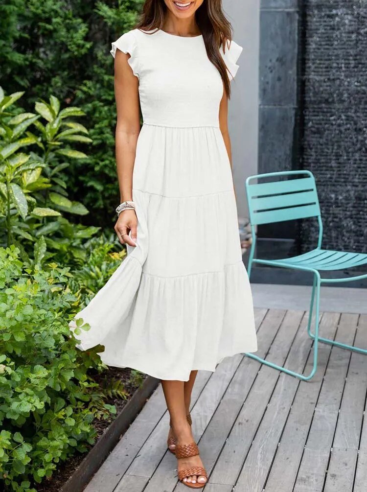 Selma | Women's Casual Midi Dress with Ruffled Sleeves