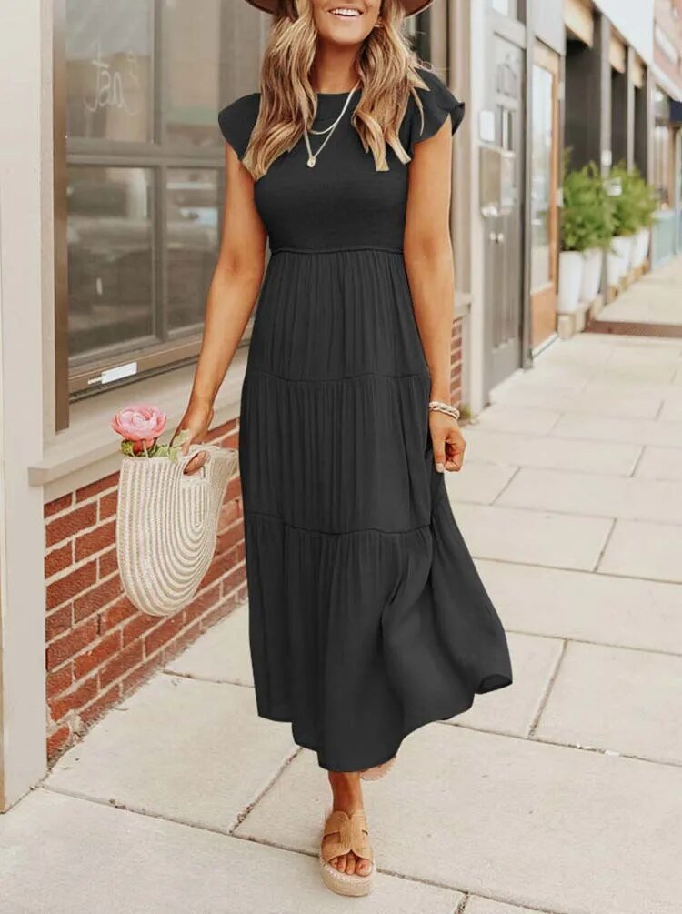 Selma | Women's Casual Midi Dress with Ruffled Sleeves