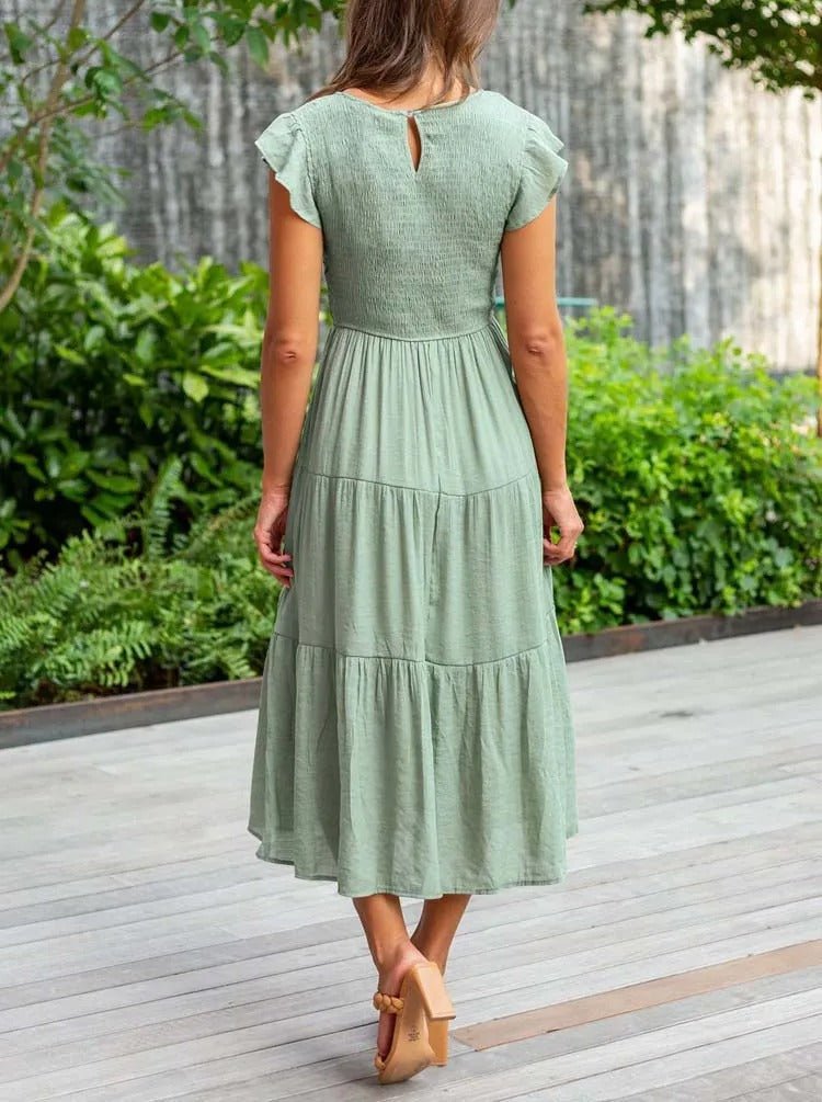 Selma | Women's Casual Midi Dress with Ruffled Sleeves