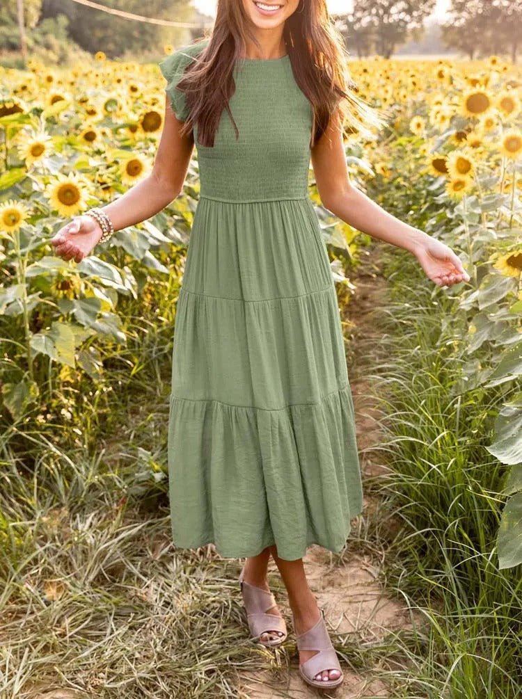 Selma | Women's Casual Midi Dress with Ruffled Sleeves