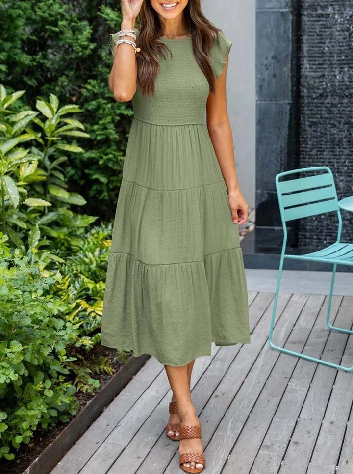 Selma | Women's Casual Midi Dress with Ruffled Sleeves