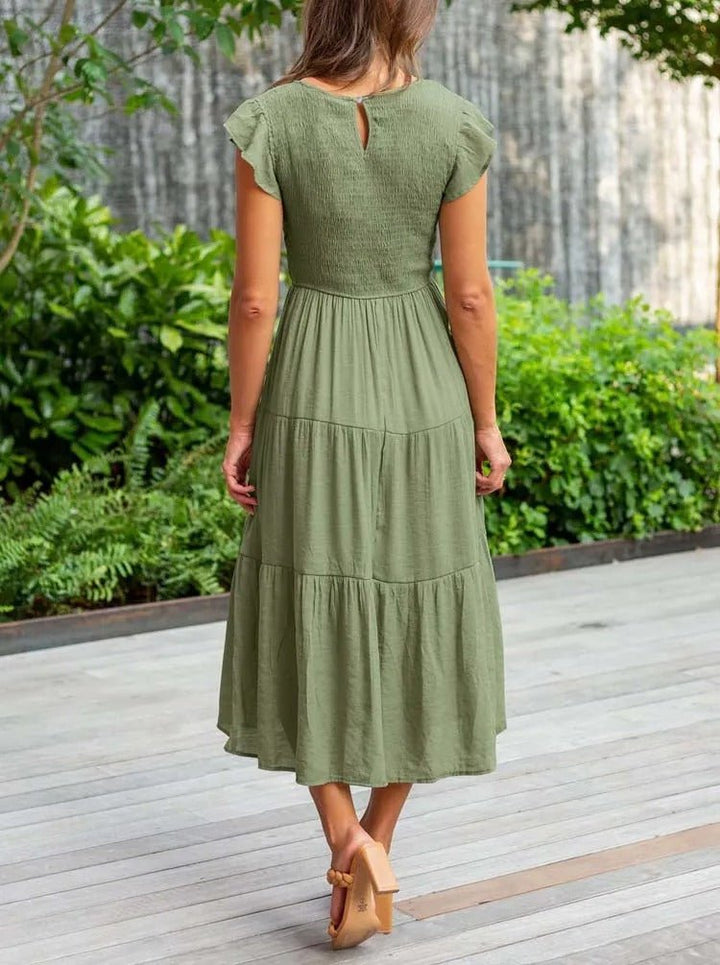 Selma | Women's Casual Midi Dress with Ruffled Sleeves