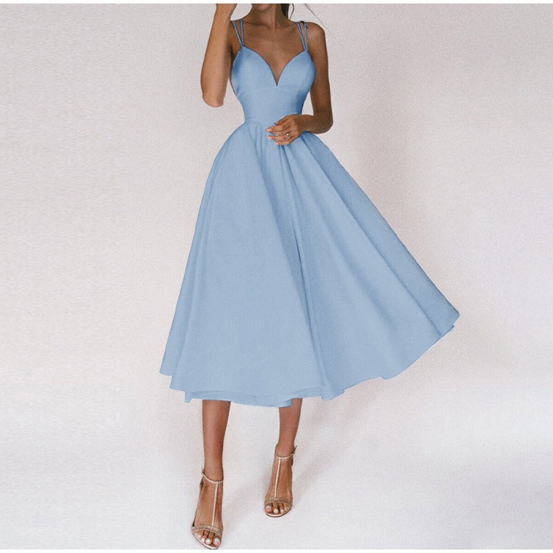 Romina | Women’s Spaghetti Strap Midi Evening Dress