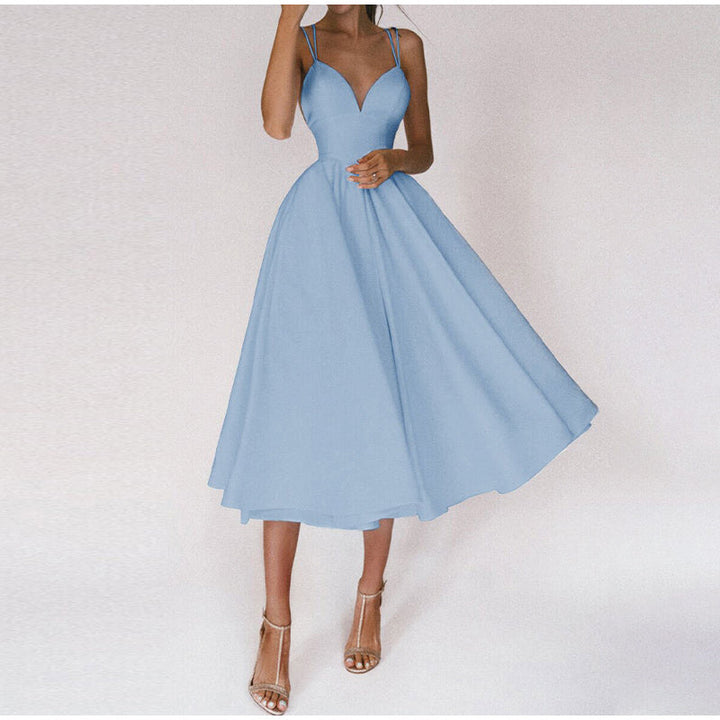 Romina | Women’s Spaghetti Strap Midi Evening Dress