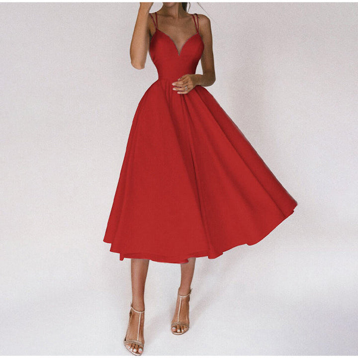 Romina | Women’s Spaghetti Strap Midi Evening Dress