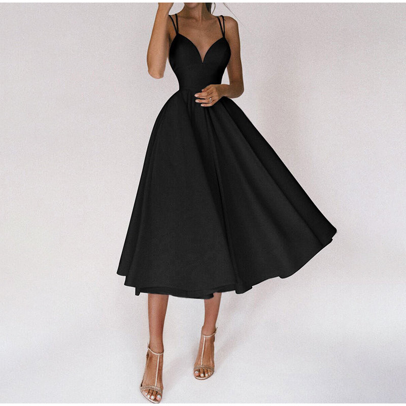 Romina | Women’s Spaghetti Strap Midi Evening Dress