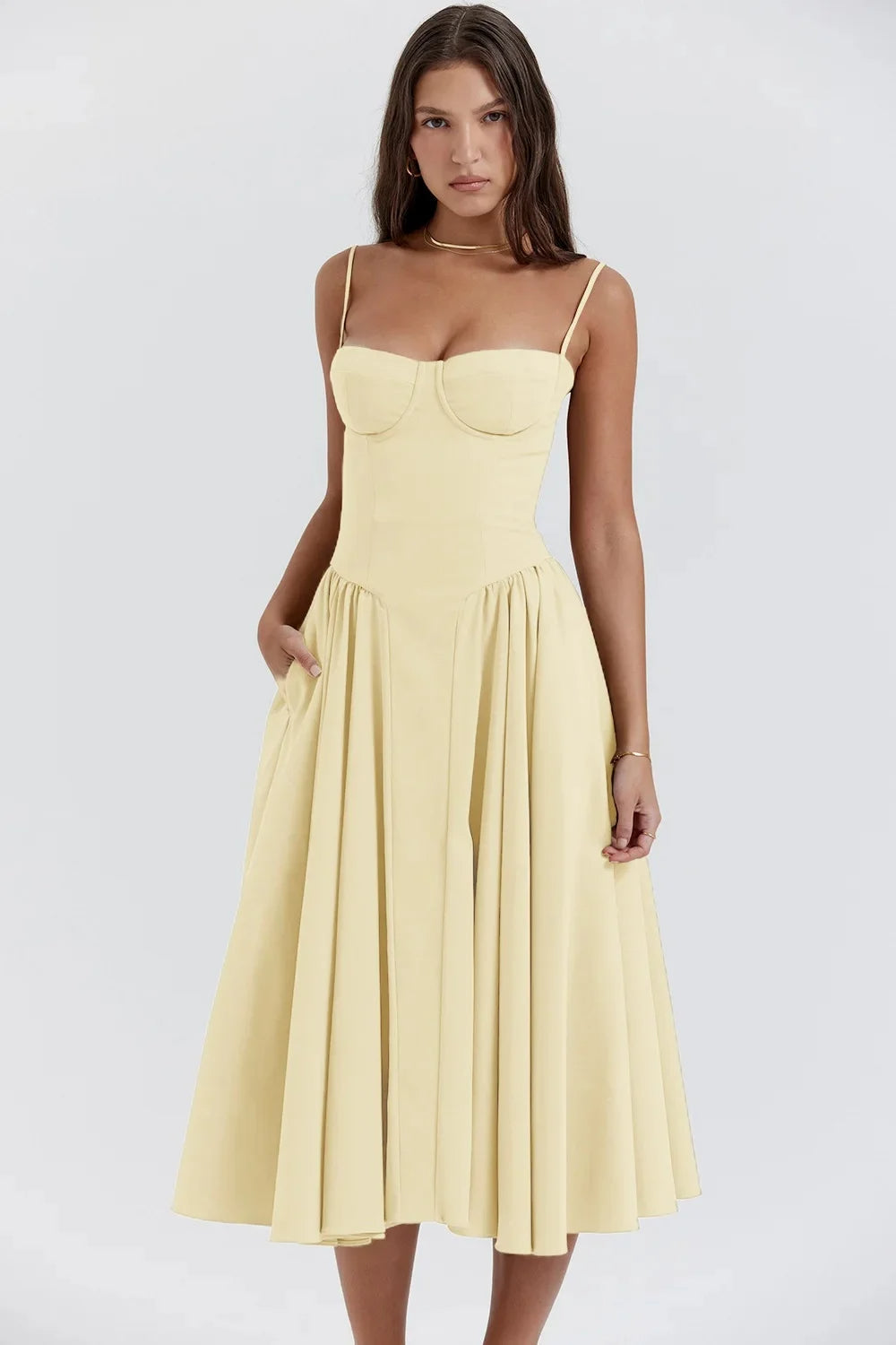 Aerin | Women's Elegant Bustier A Line Midi dress