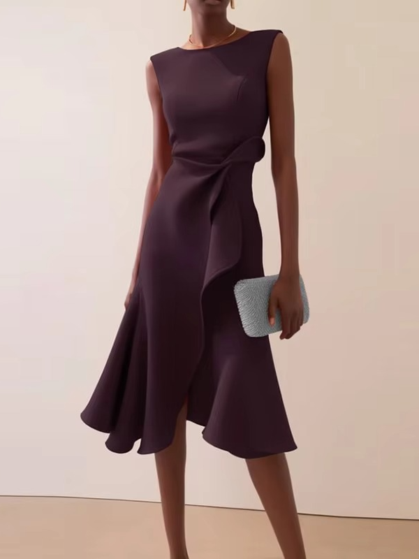 Haven | Women’s Sleeveless Draped Midi Evening Dress
