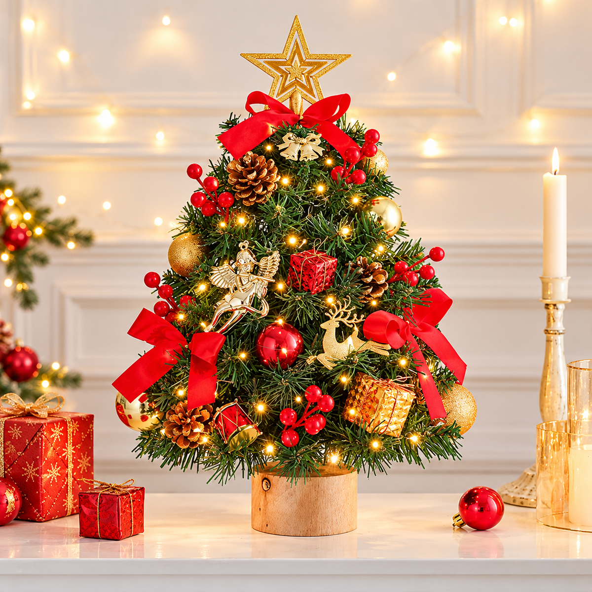 Mini Christmas Tree Pre-Lit Decorated Tabletop