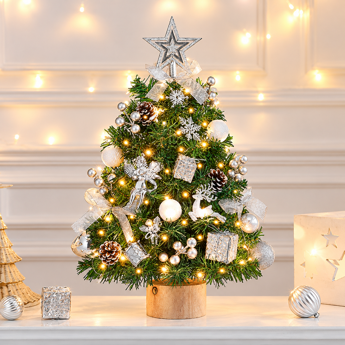 Mini Christmas Tree Pre-Lit Decorated Tabletop