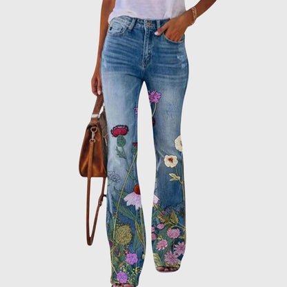 Natalie | Women's Printed Flared Wide Leg Jeans