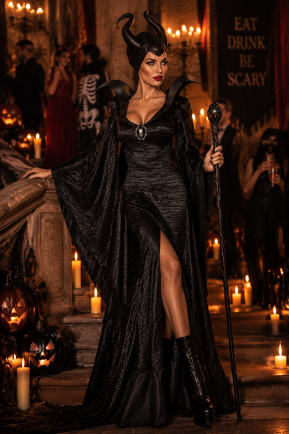 Hannah | Women's Gothic Witch Halloween Costume with Hooded Cloak and Dress