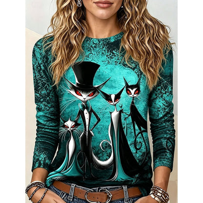 Melody | Women's Halloween Cat Graphic Long-Sleeve Top