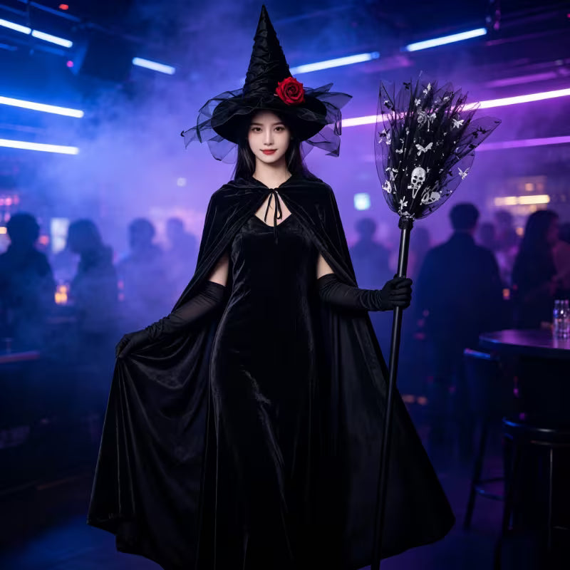 Phoebe | Women's Black Witch Halloween Costume Dress Set