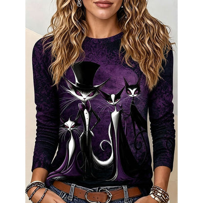 Melody | Women's Halloween Cat Graphic Long-Sleeve Top