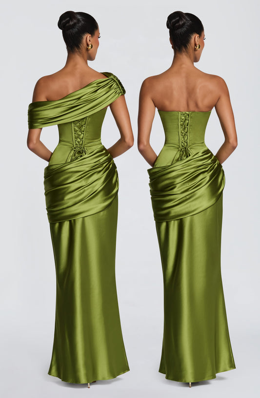 Eliza | Women's Strapless Satin Corset Maxi Dress