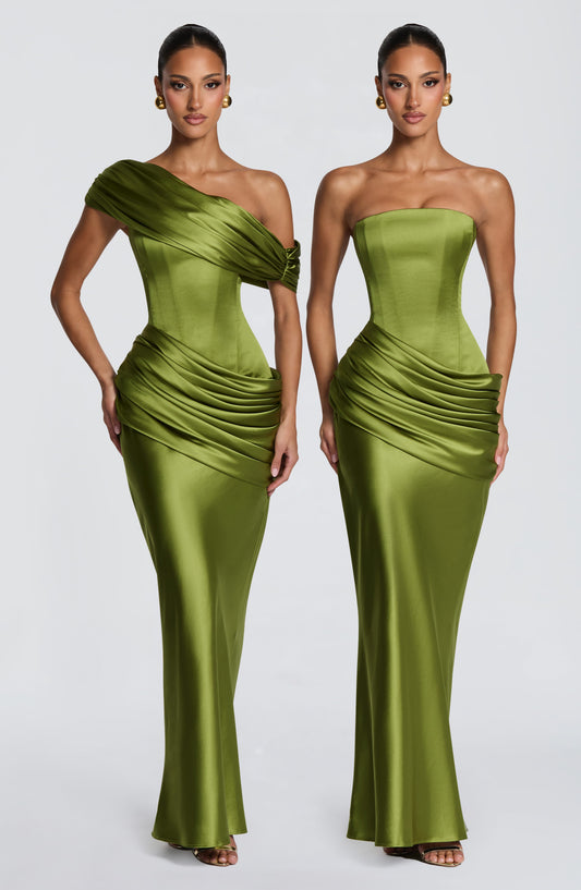 Eliza | Women's Strapless Satin Corset Maxi Dress