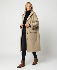 Ella | Women's Long Hooded Button-Up Trench Coat