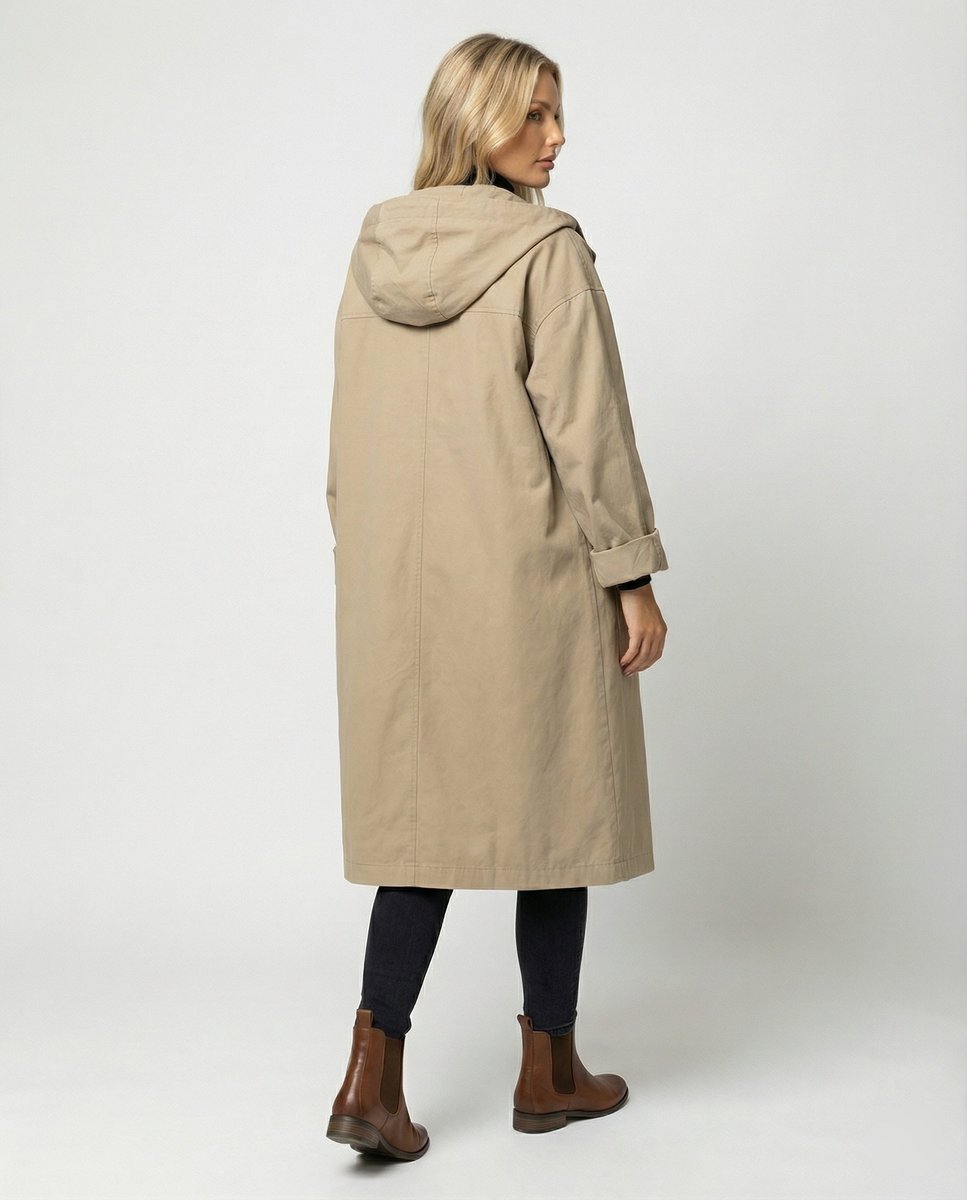 Ella | Women's Long Hooded Button-Up Trench Coat