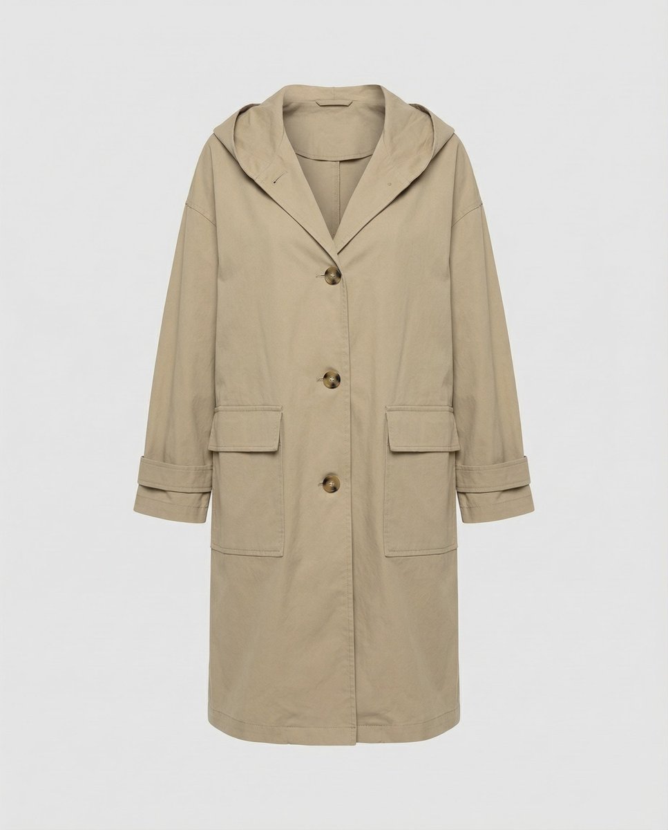 Ella | Women's Long Hooded Button-Up Trench Coat