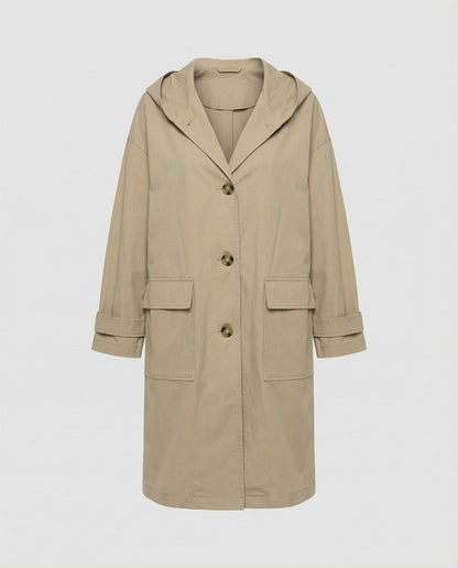 Ella | Women's Long Hooded Button-Up Trench Coat