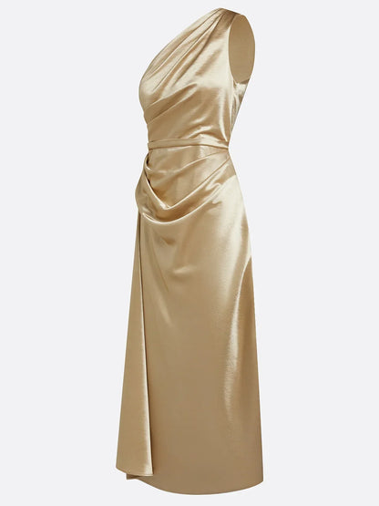 Ellie | Women's Ruched One Shoulder Satin Party Dress