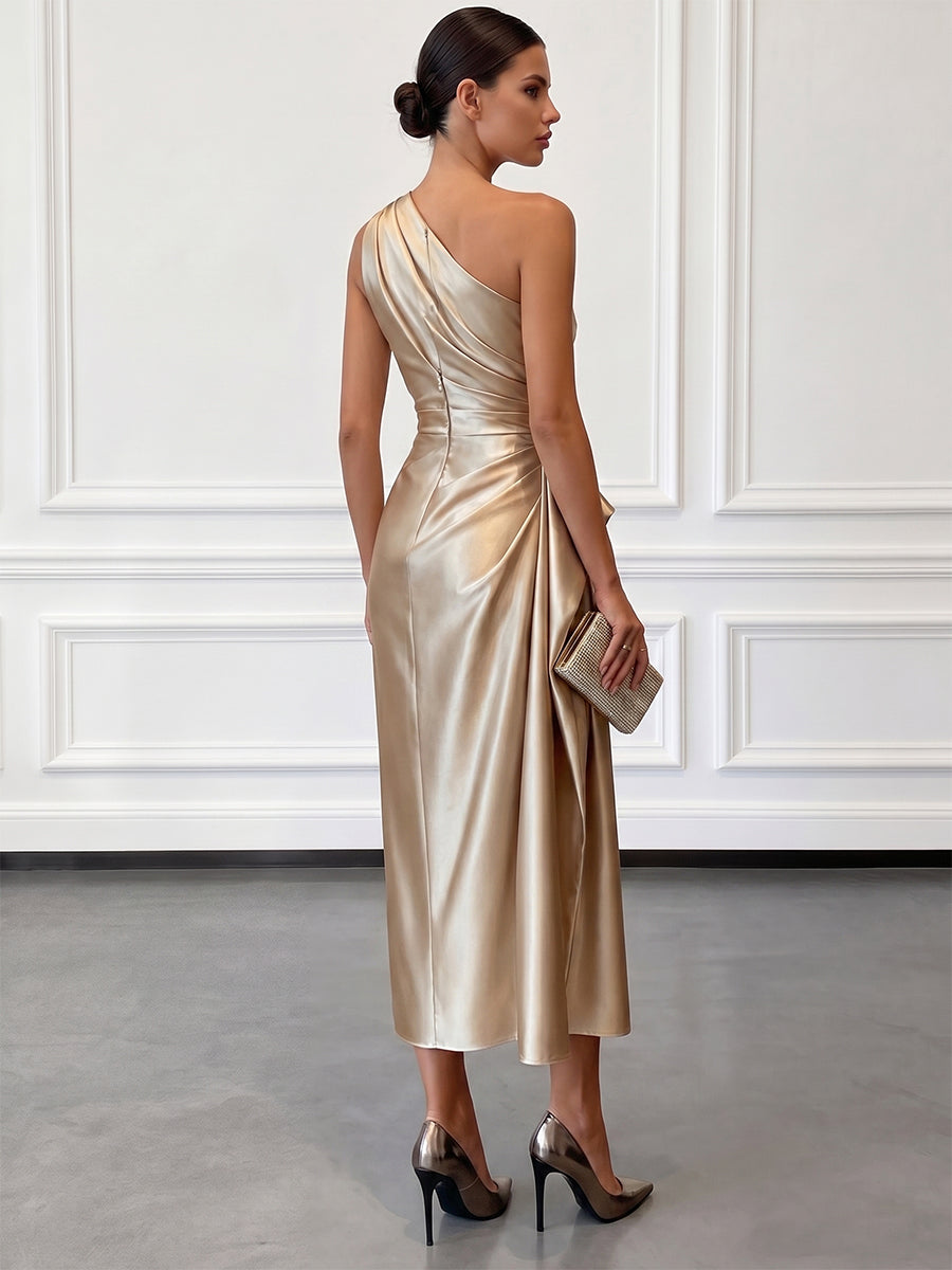 Ellie | Women's Ruched One Shoulder Satin Party Dress