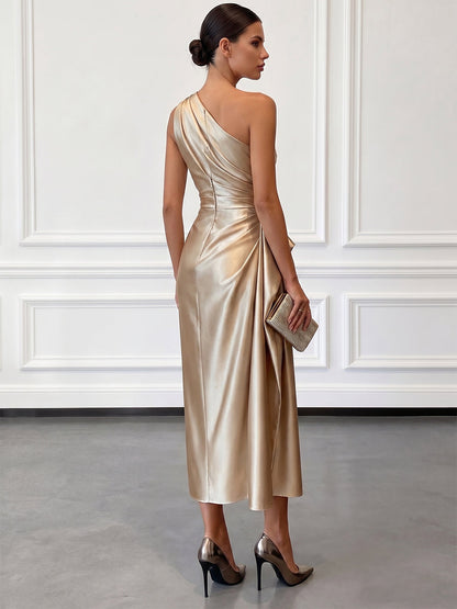 Ellie | Women's Ruched One Shoulder Satin Party Dress