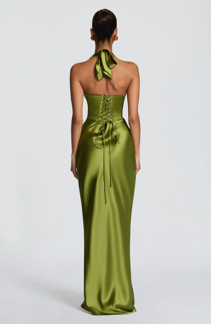 Olivia | Women's Plunge Halter Maxi Wedding Guest Dress